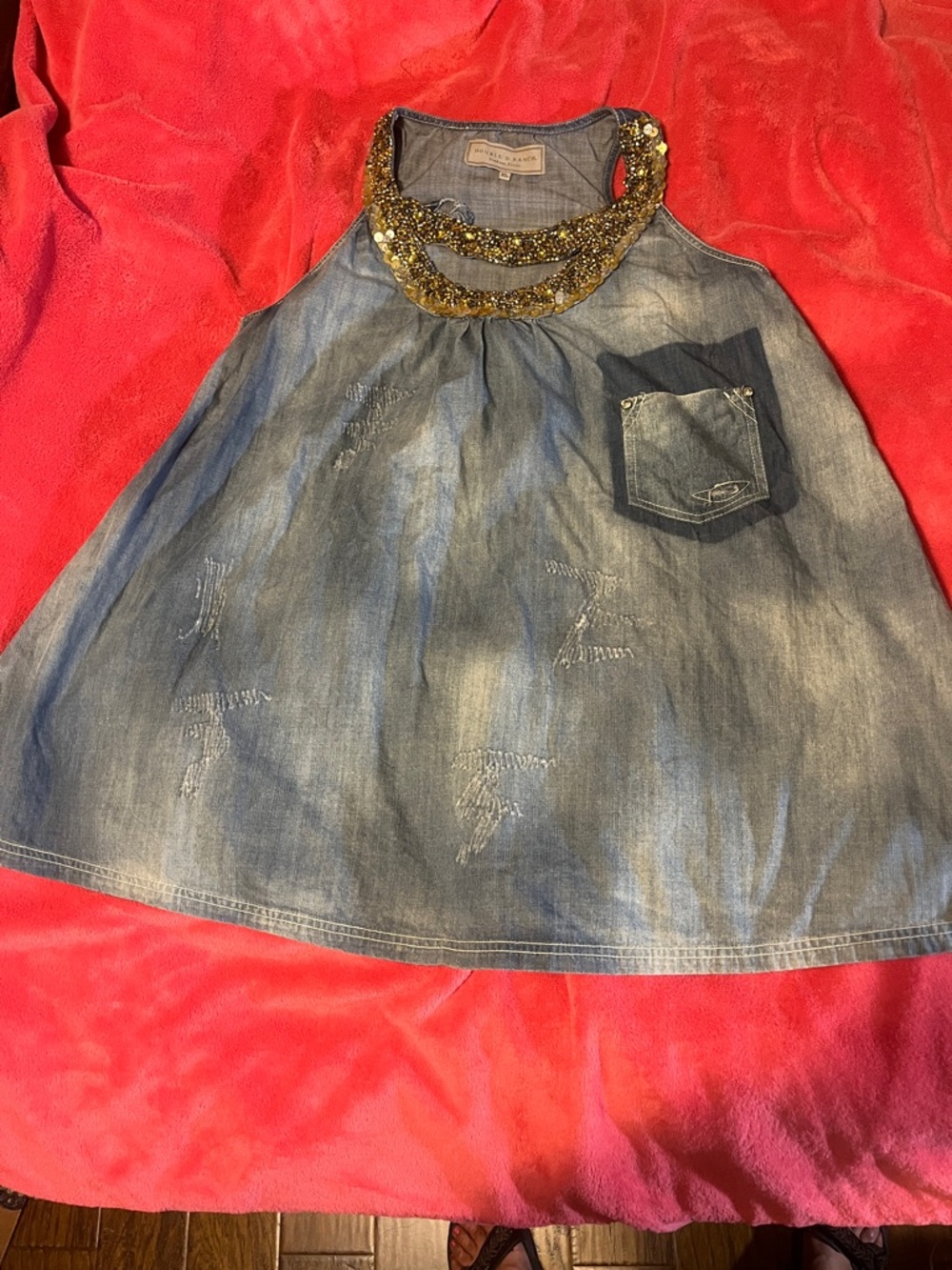 Double D Ranch Chambray Tunic with Gold Beaded Collar